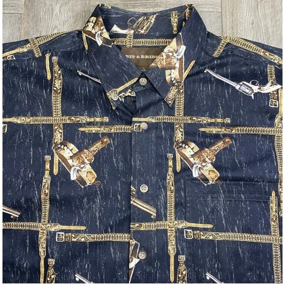 Bit & Bridle Men’s Western Shirt Size L Black Revolver Print Long Sleeve EUC - Picture 3 of 8